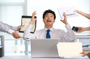 Frustrated office work at his desk